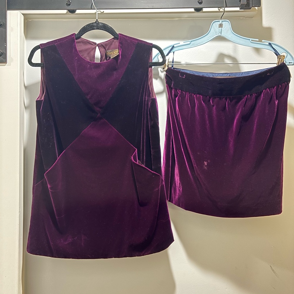 Louis Vuitton Velvet Sleeveless Top & Mini Skirt